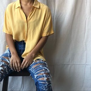 Vintage 100% silk sunflower button up blouse large